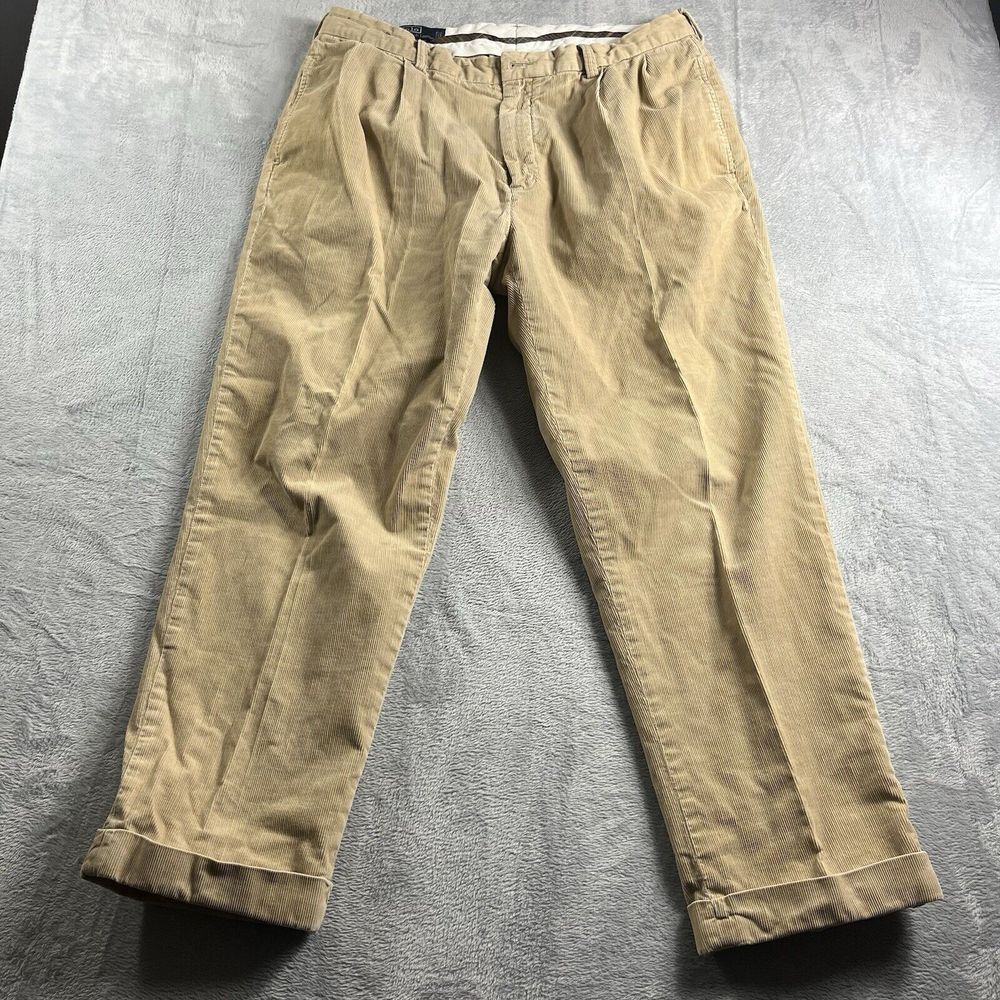 Polo Ralph‎ Lauren Corduroy Hammond Pants Men's 38x30 Tan Pleated Cuffed Classic